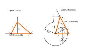 Triángulo dados: lados A B; altura de C.