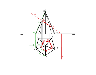 Ejercicio Intersección de la pirámide pentagonal con plano de canto
